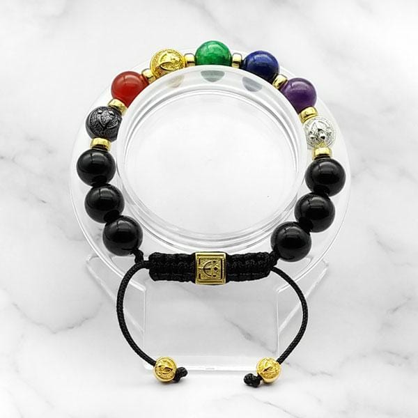 Bracelet 7 chakras en pierre naturelle d'onyx noir 10mm